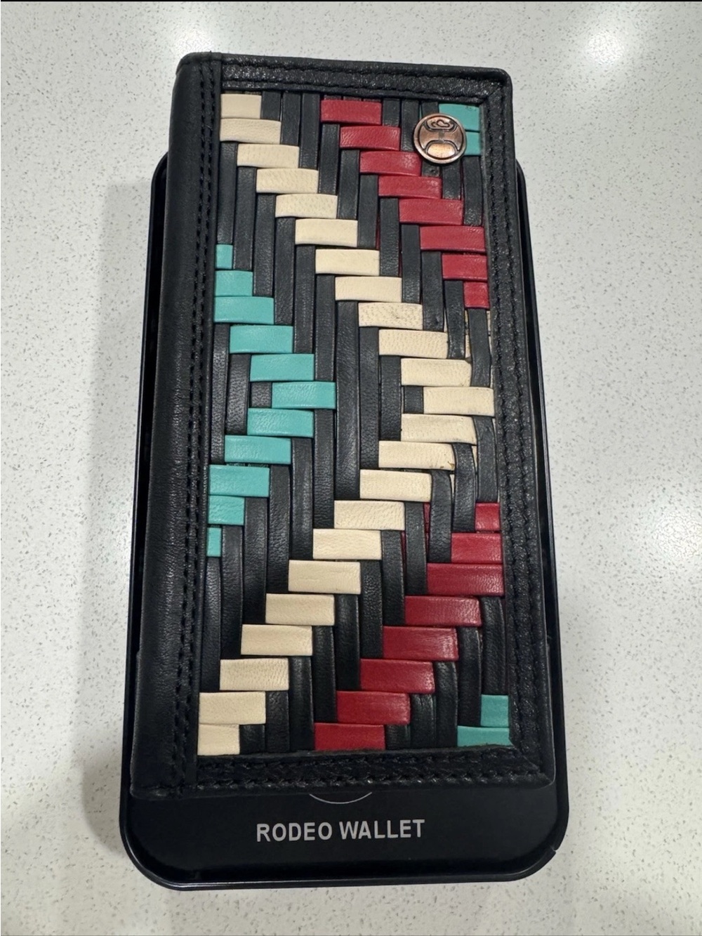 HOOEY "BLACK HAWK" RODEO HOOEY WALLET BLACK/RED AZTEC PRINT Turquoise